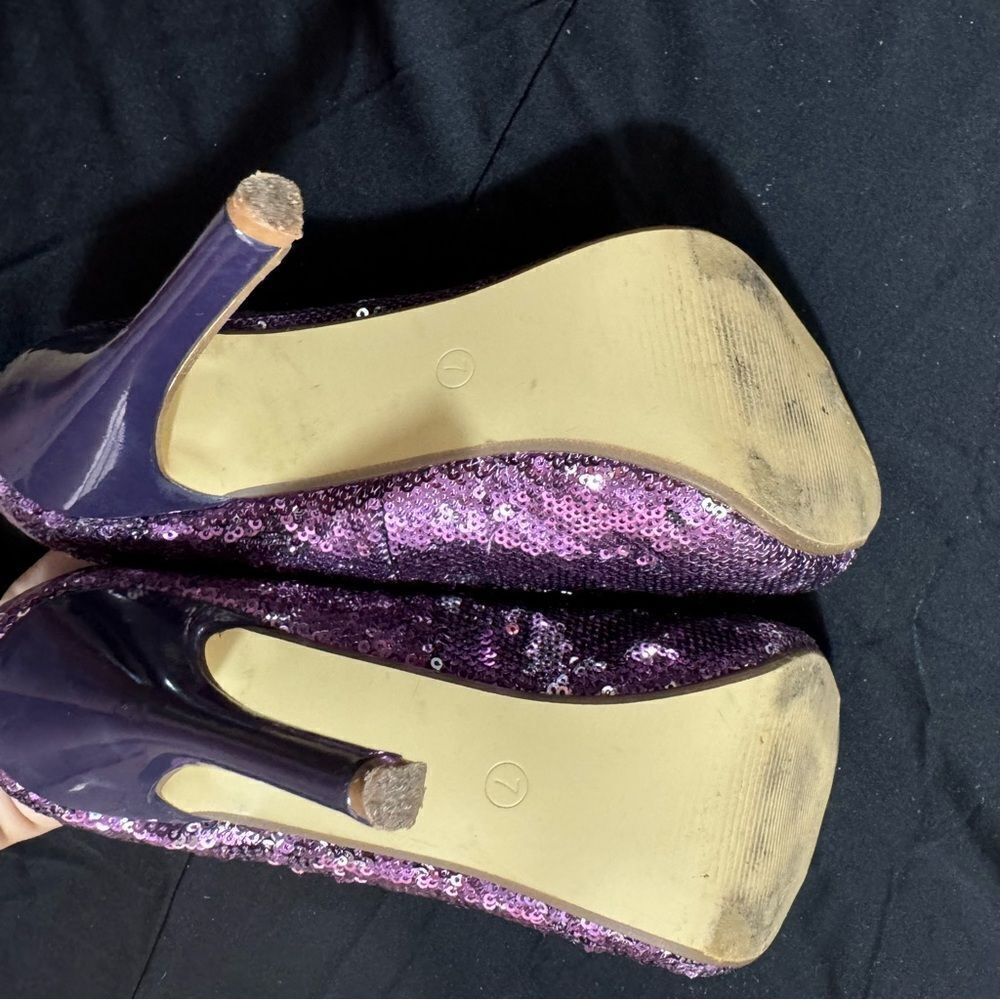 Ellie Purple Sequin Peep-Toe Heels - Size 7 - Picture 10 of 11